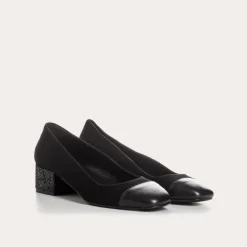 BALLERINES A TALONS RIVIERA CUIR VELOURS ET GLITTER