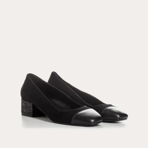 BALLERINES A TALONS RIVIERA CUIR VELOURS ET GLITTER
