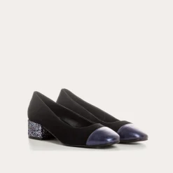 BALLERINES A TALONS RIVIERA CUIR VELOURS ET GLITTER