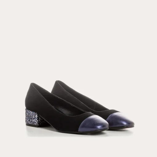 BALLERINES A TALONS RIVIERA CUIR VELOURS ET GLITTER