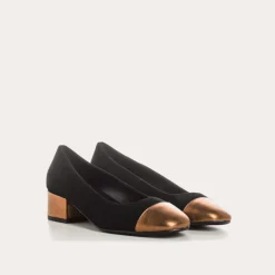 BALLERINES A TALONS RIVIERA CUIR VELOURS ET METAL