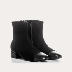 BOTTINES A TALONS ROXANE CUIR VELOURS ET GLITTER