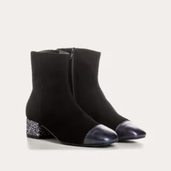 BOTTINES A TALONS ROXANE CUIR VELOURS ET GLITTER