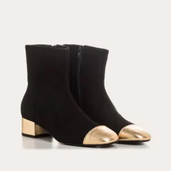 BOTTINES A TALONS ROXANE CUIR VELOURS ET METAL