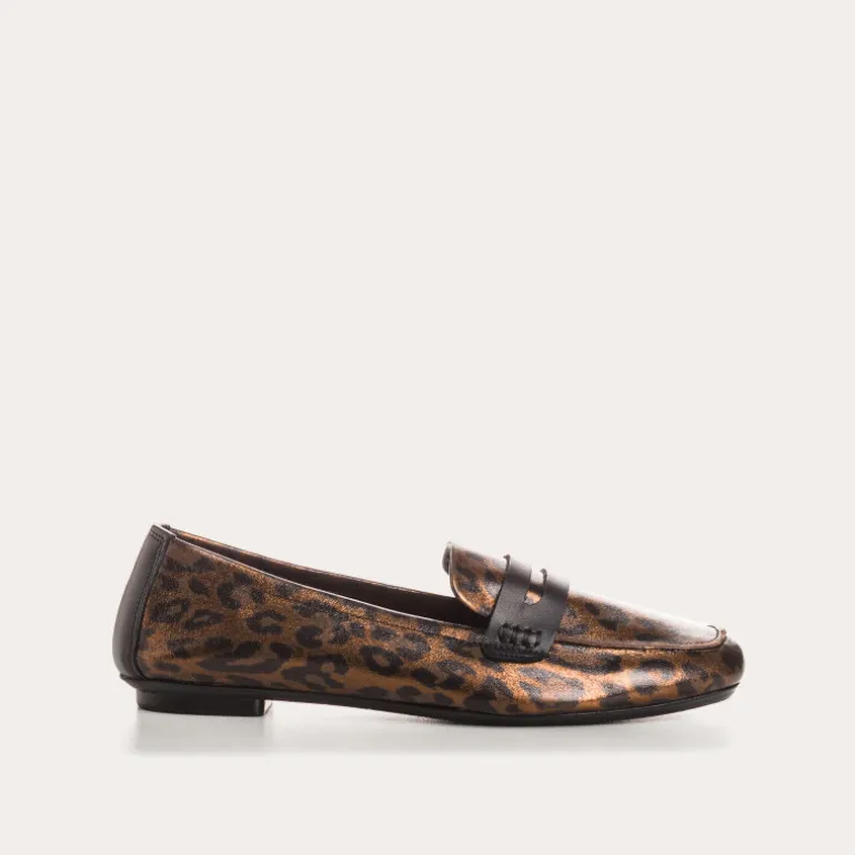 MOCASSINS HEMA CUIR METALLISE LEOPARD