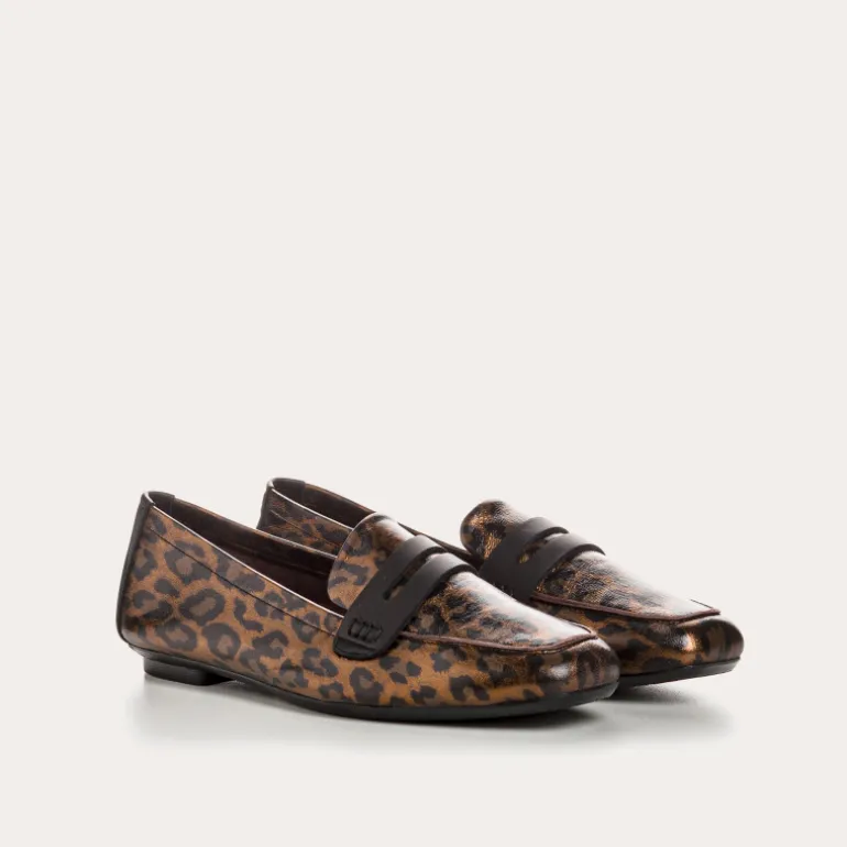 MOCASSINS HEMA CUIR METALLISE LEOPARD